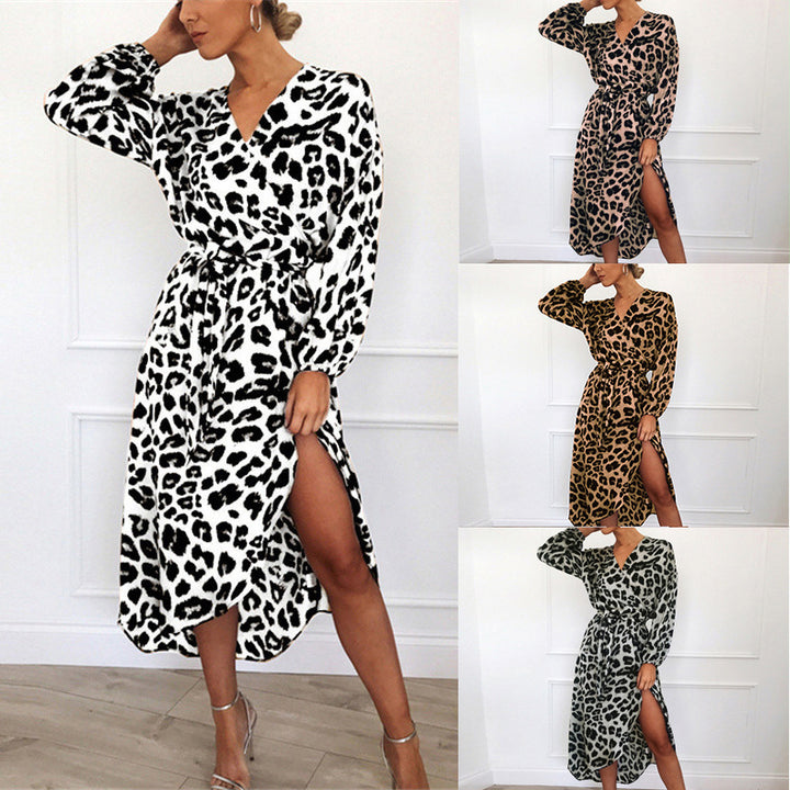 Women's wrap dress with an elegant leopard print and side slit Lune London