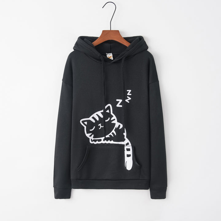 Hooded sweatshirt for women with a cute cat pattern Lune London