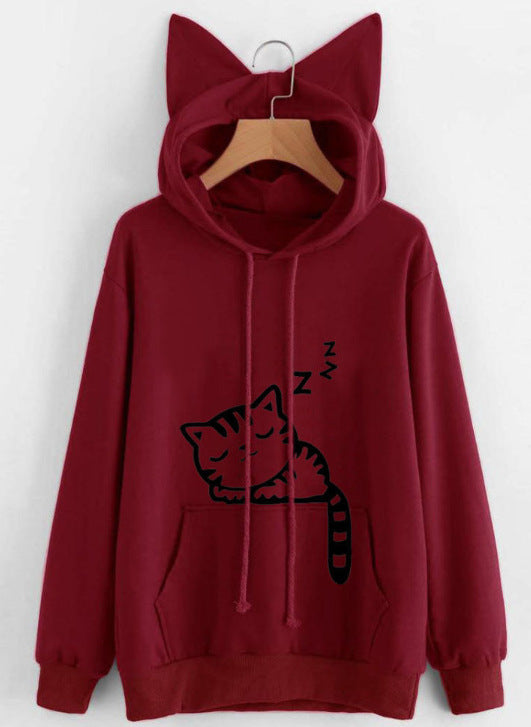 Hooded sweatshirt for women with a cute cat pattern Lune London