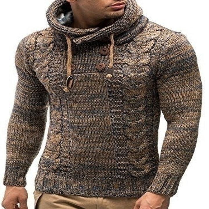 Knitted sweater for men with high collar and cable pattern marked Lune London