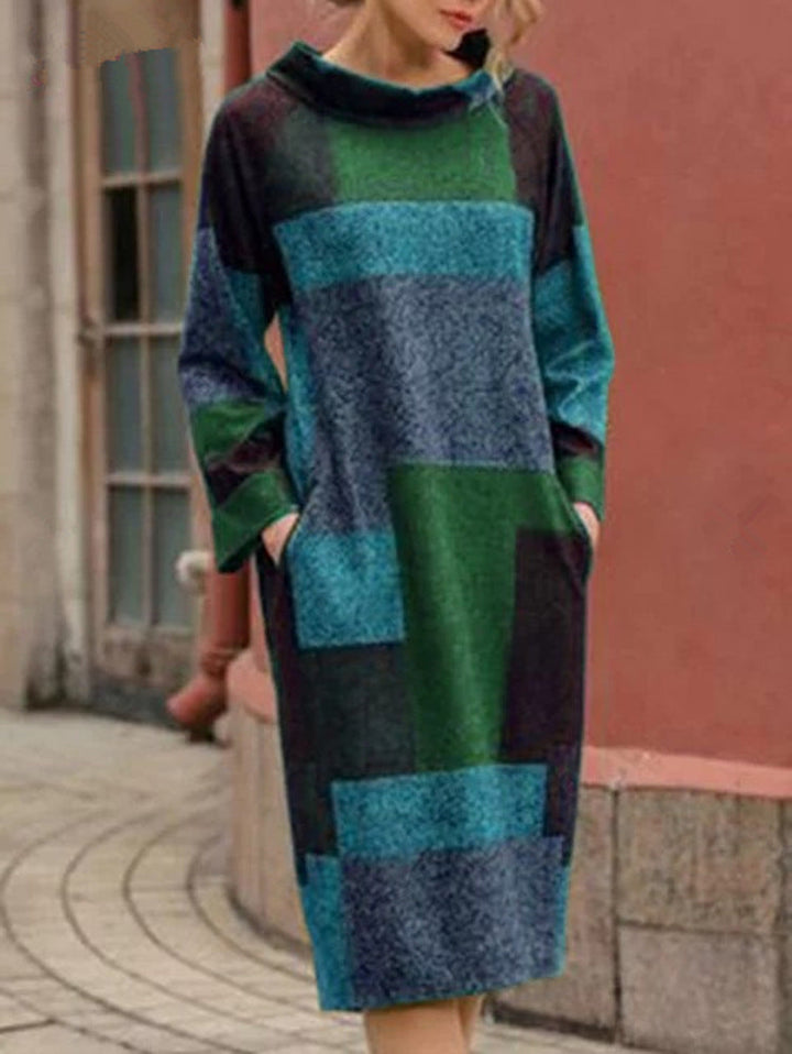 Women Oversized Dress with Geometric Patchwork Design Lune London