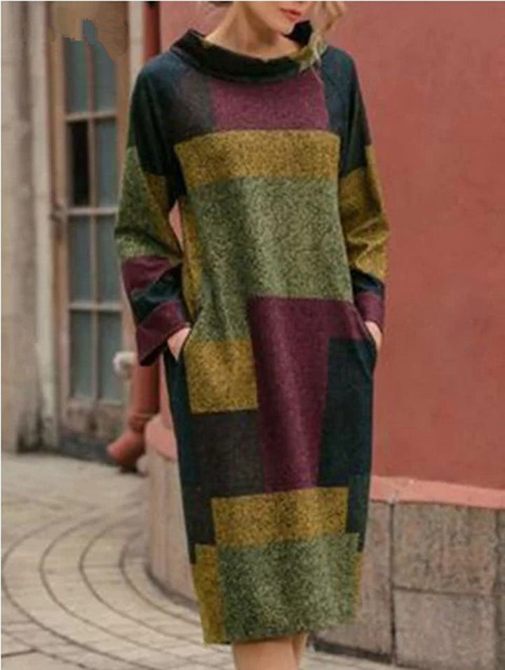 Women Oversized Dress with Geometric Patchwork Design Lune London