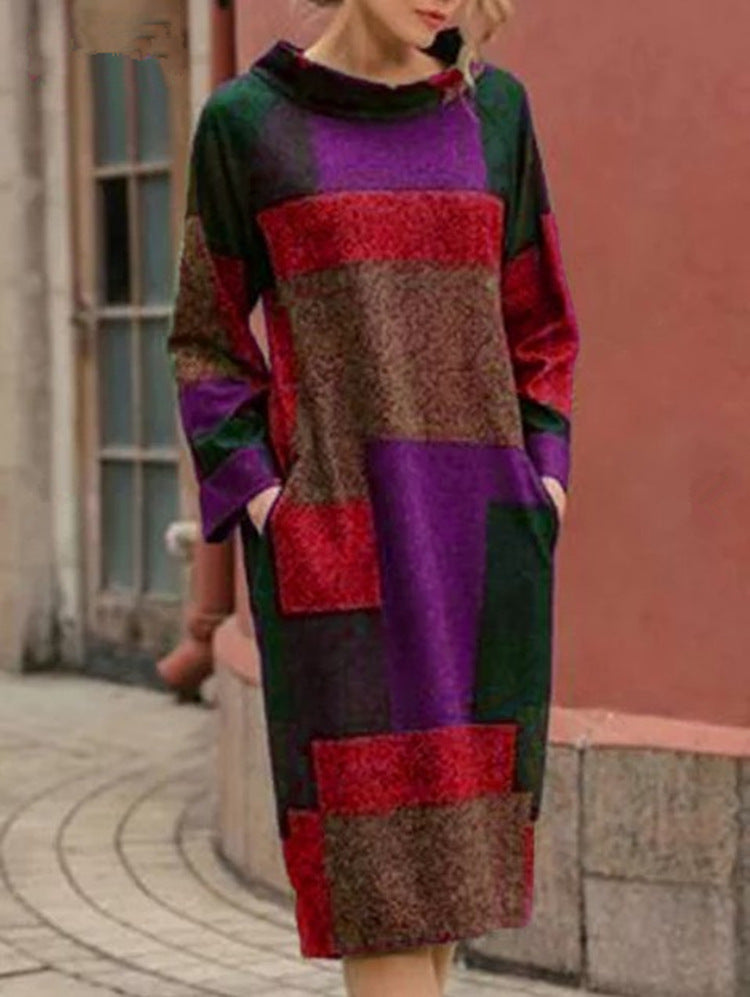 Women Oversized Dress with Geometric Patchwork Design Lune London