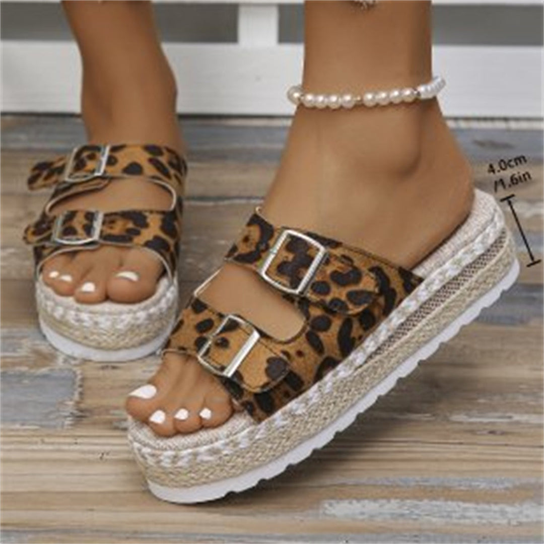 Lune London | Sandals with Double Buckle and Leopard Print