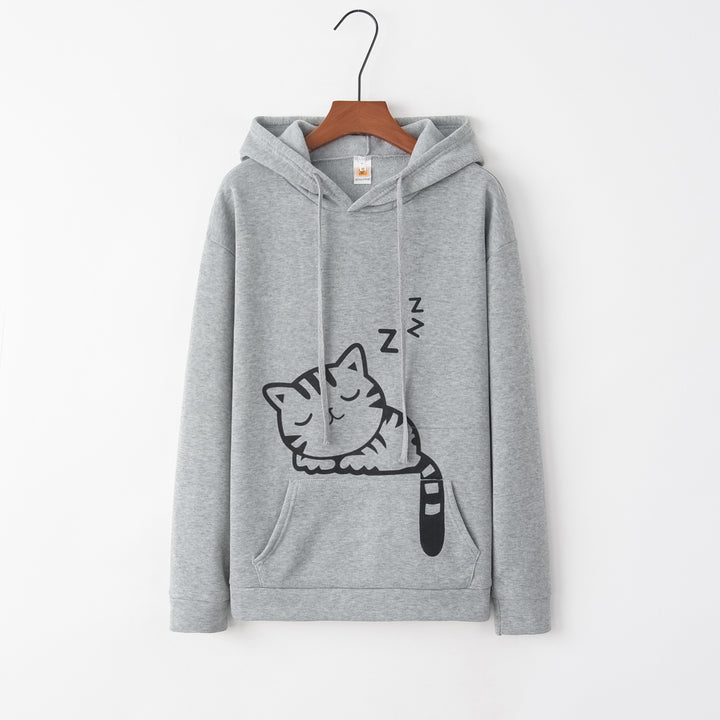 Hooded sweatshirt for women with a cute cat pattern Lune London