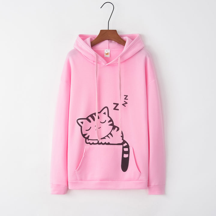 Hooded sweatshirt for women with a cute cat pattern Lune London