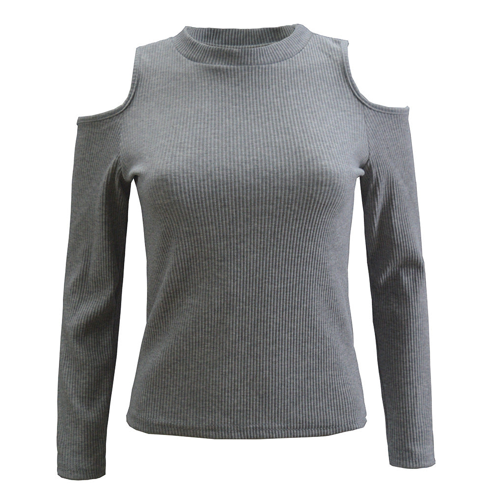 Women's off-the-shoulder sweater with long sleeves in fine ribbed knit Lune London