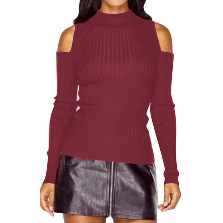Women's off-the-shoulder sweater with long sleeves in fine ribbed knit Lune London