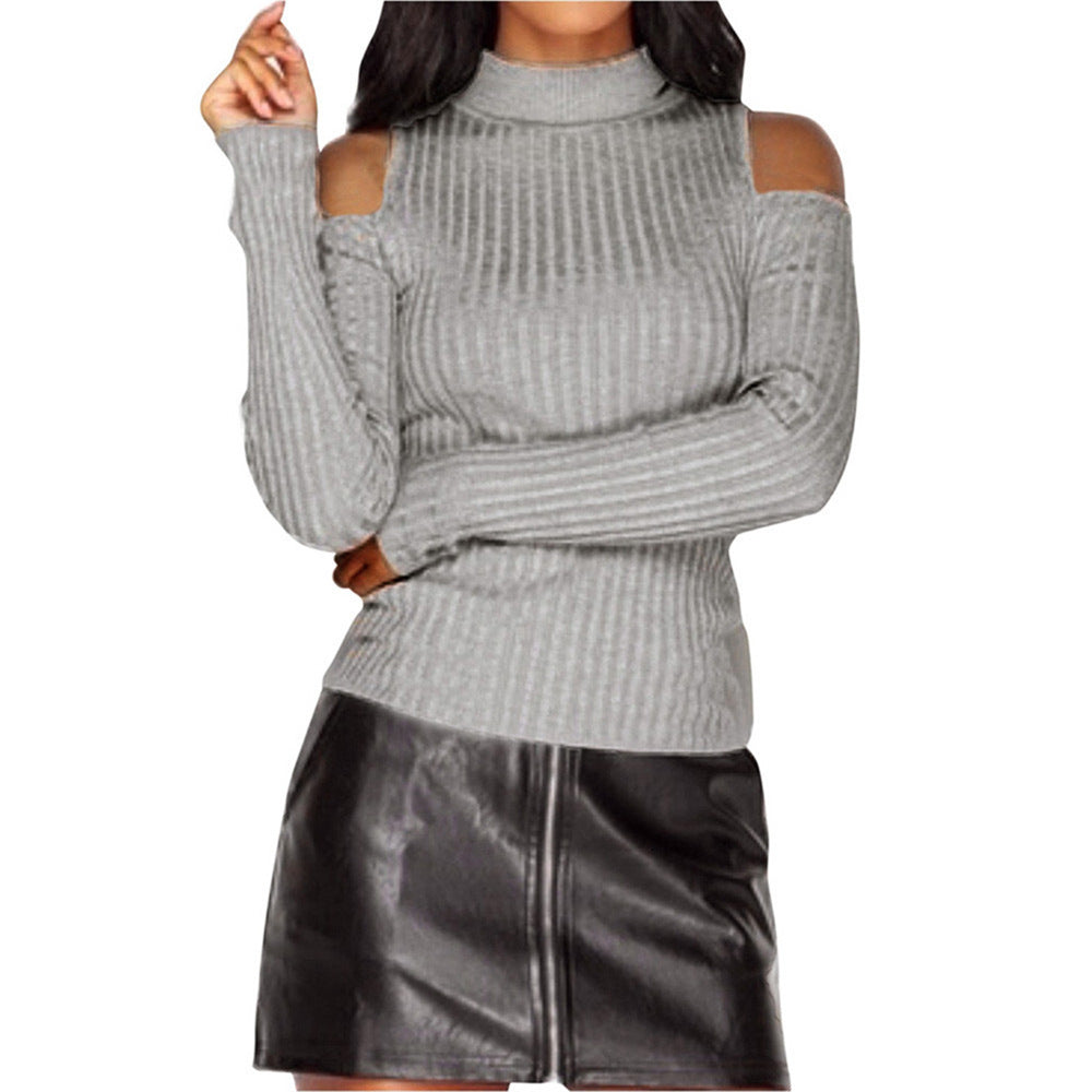 Women's off-the-shoulder sweater with long sleeves in fine ribbed knit Lune London