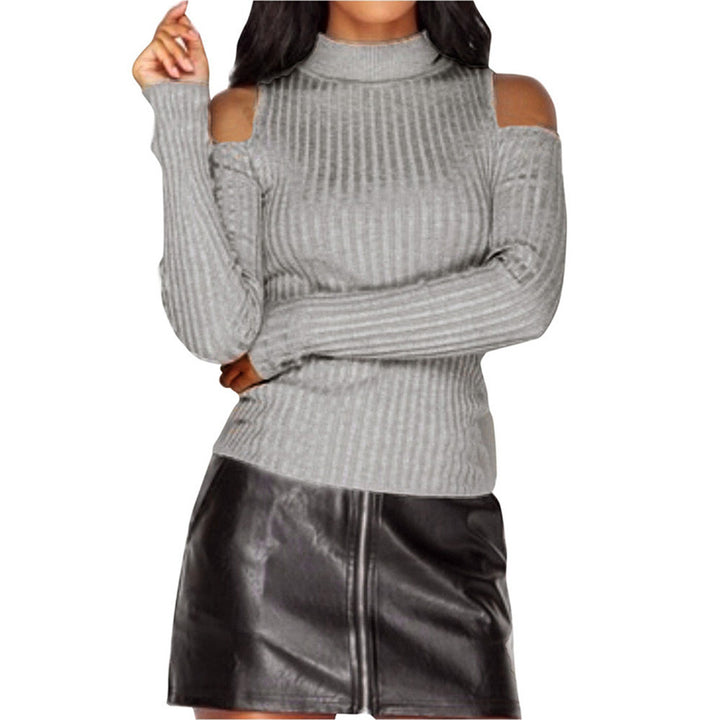 Women's off-the-shoulder sweater with long sleeves in fine ribbed knit Lune London