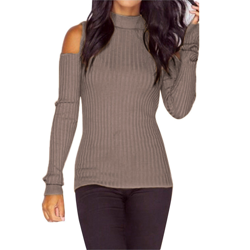 Women's off-the-shoulder sweater with long sleeves in fine ribbed knit Lune London