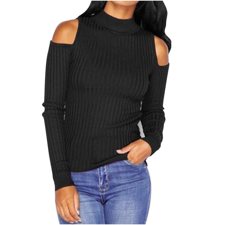 Women's off-the-shoulder sweater with long sleeves in fine ribbed knit Lune London
