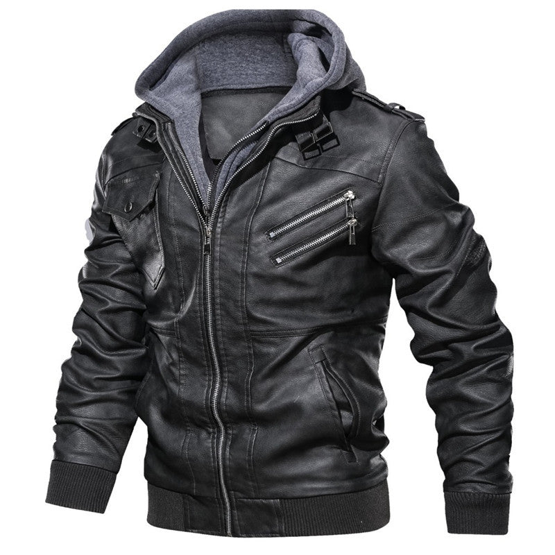 Leather jacket for men with removable hood Lune London