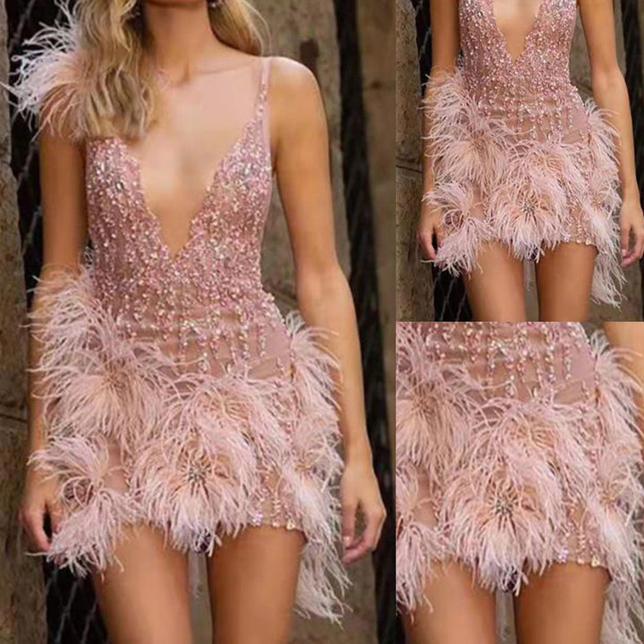 Lune London | Women's Glamorous Sequin Dress with Feather Applications