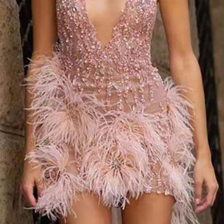 Lune London | Women's Glamorous Sequin Dress with Feather Applications