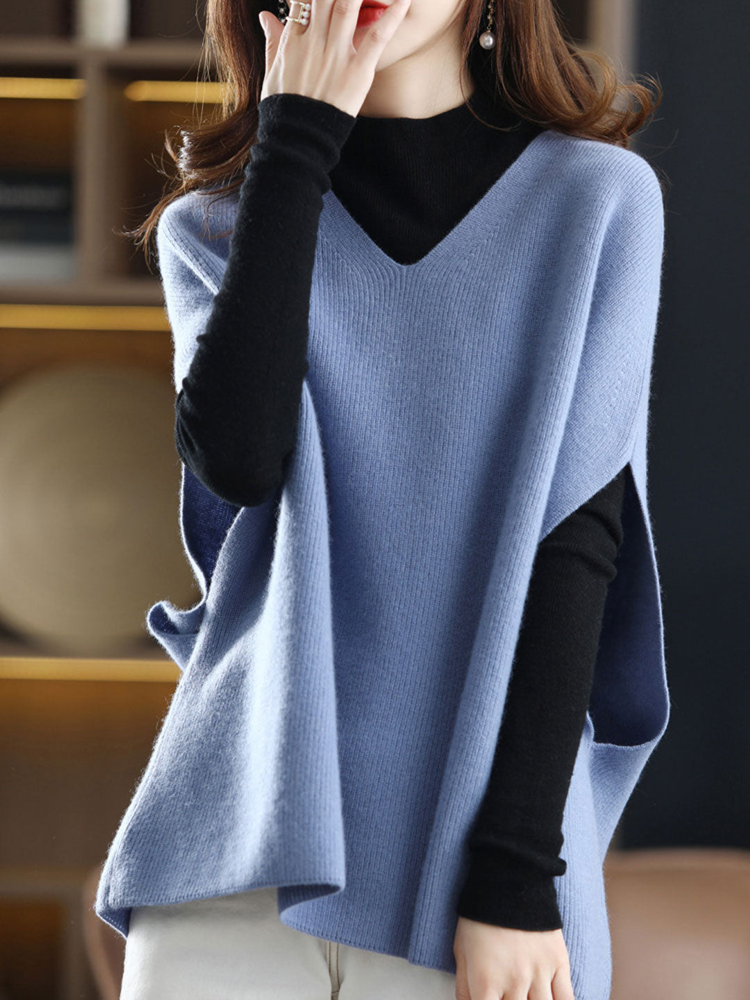 Lune London | Women's Casual V-Neck Knit Vest Solid Color Layer