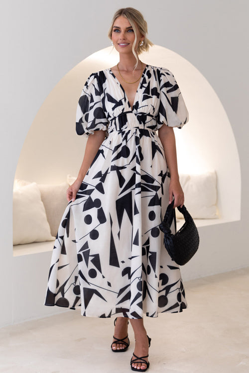 Lune London | Real Love Print Puff Sleeve Maxi Dress