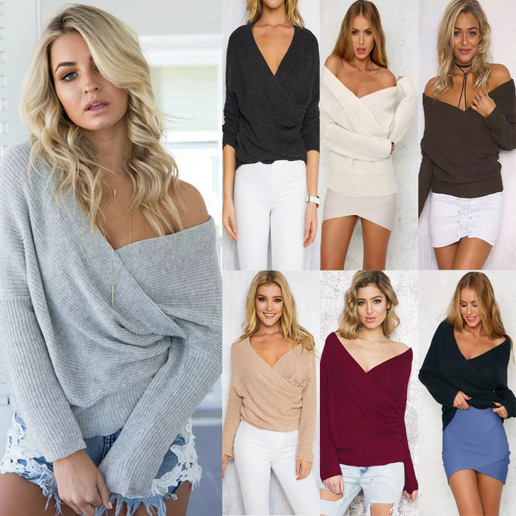 Wrap sweater for women with an open shoulder design and a relaxed chic silhouette