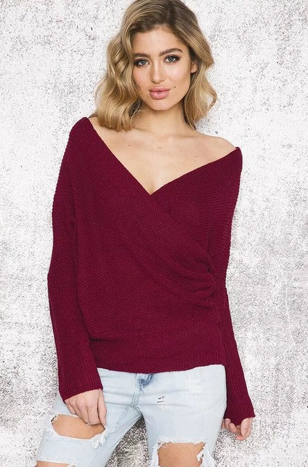 Wrap sweater for women with an open shoulder design and a relaxed chic silhouette