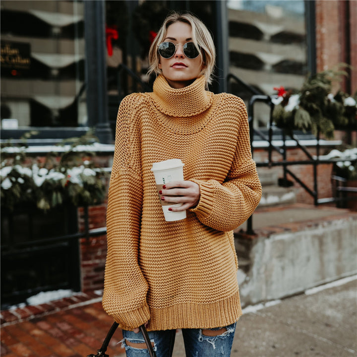 Thick knit sweater for women with a high collar and casual oversized fit Lune London