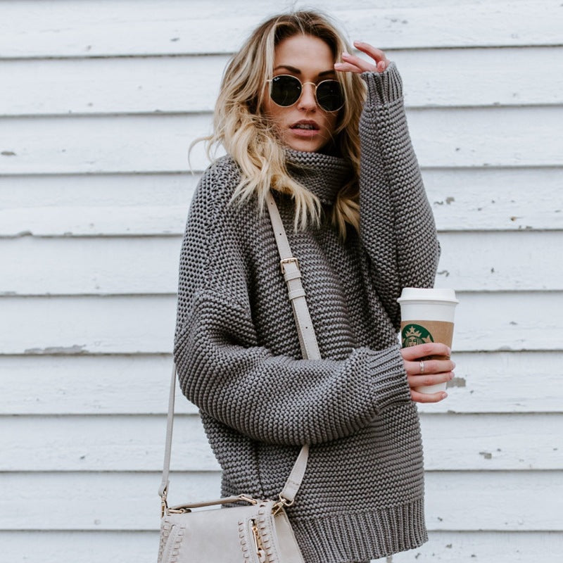 Thick knit sweater for women with a high collar and casual oversized fit Lune London