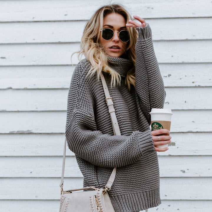Thick knit sweater for women with a high collar and casual oversized fit Lune London