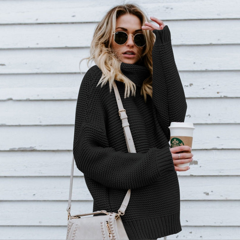 Thick knit sweater for women with a high collar and casual oversized fit Lune London