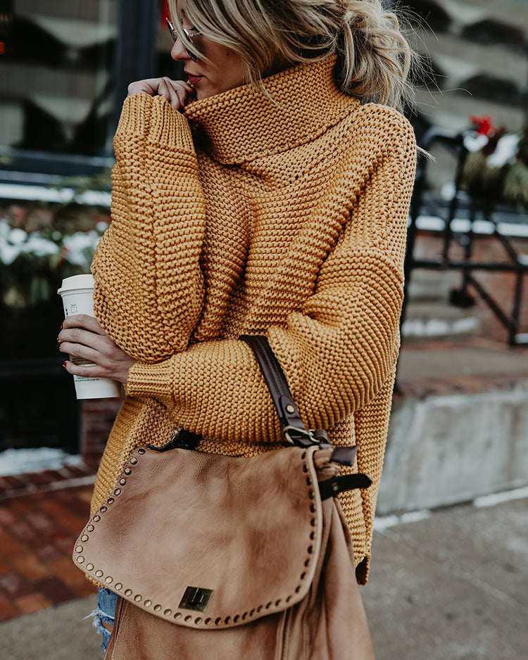Chunky knit pullover for women with high collar and relaxed silhouette Lune London