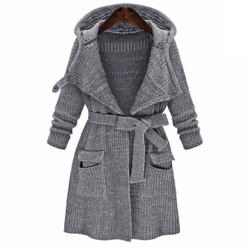 Knit coat for women with hood and practical pockets Lune London