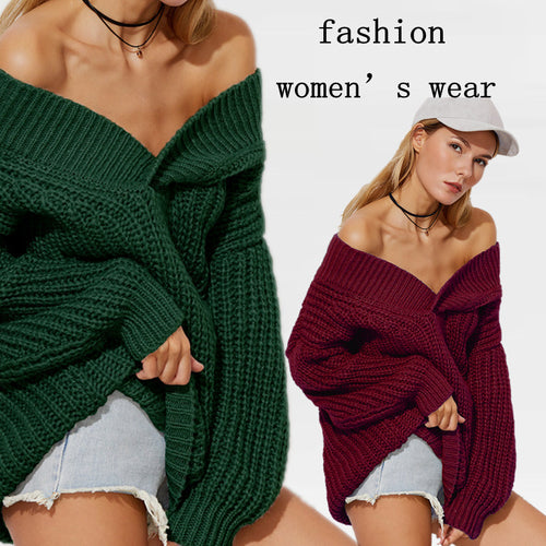 Oversized knitted sweater for women with an off-shoulder design and voluminous sleeves Lune London