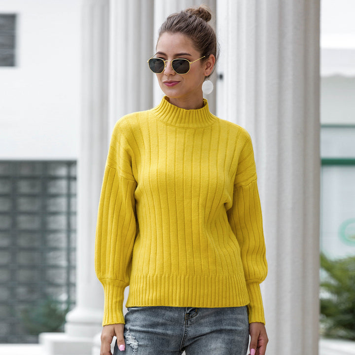 Knitted sweater for women with high collar and voluminous sleeves Lune London