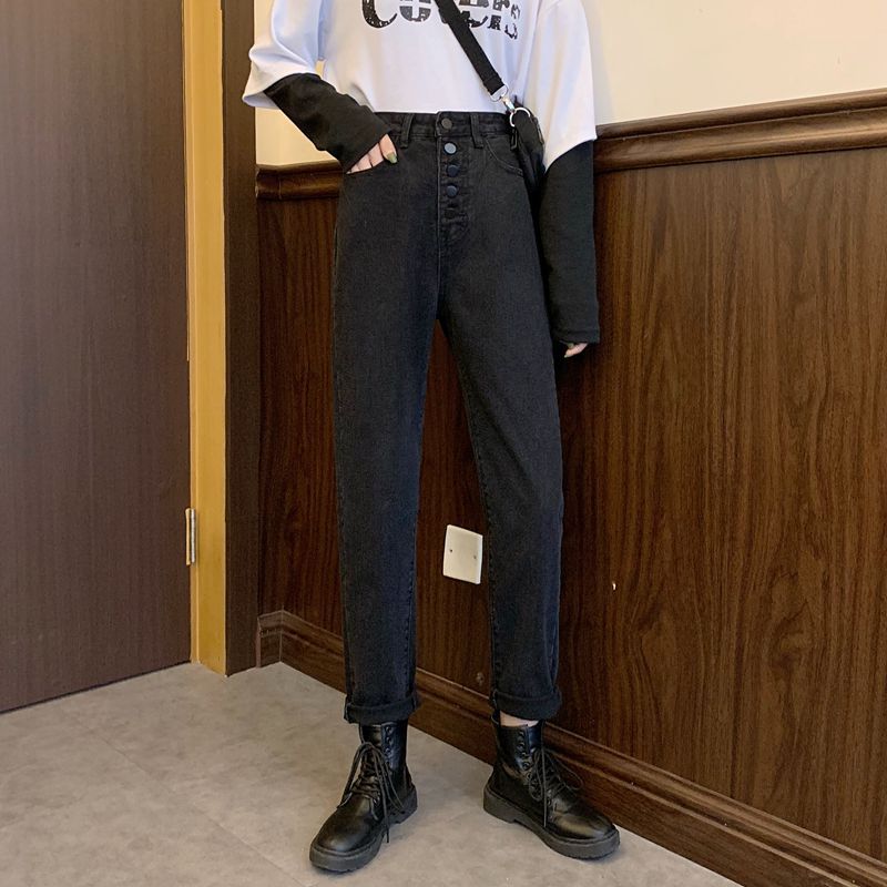 Jean skinny taille haute pour femmes avec détails de boutons décoratifs Chic & Stil