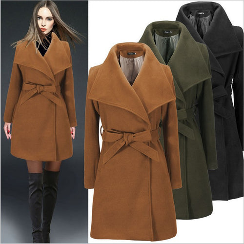 Women Elegant coat with large collar and tied belt at the waist Lune London