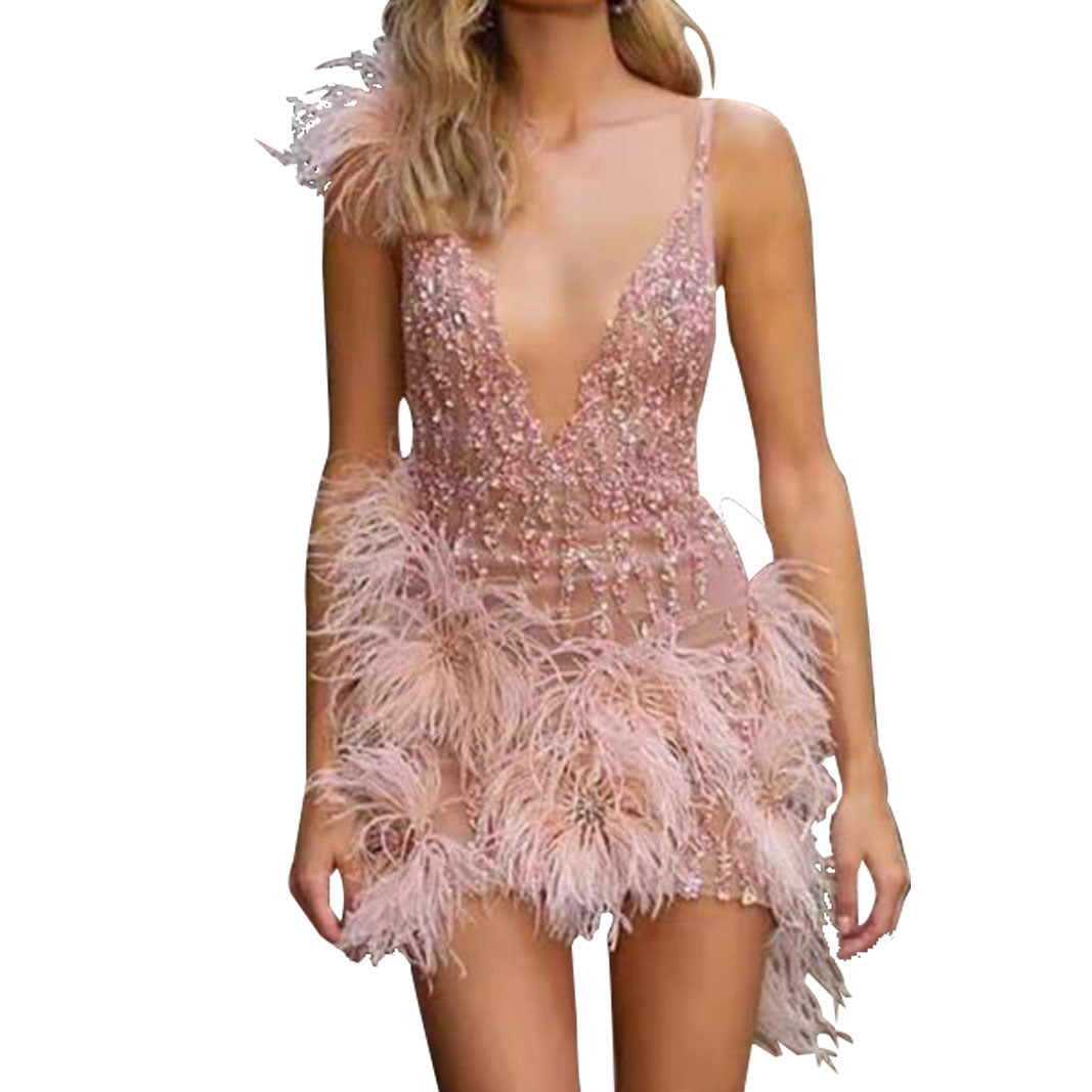 Lune London | Women's Glamorous Sequin Dress with Feather Applications