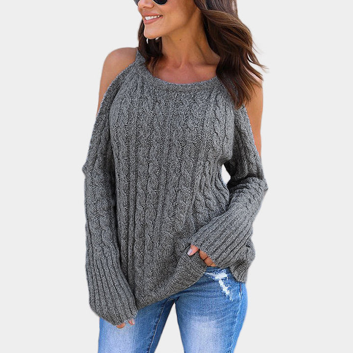 Chunky knit sweater for women with open shoulder design and relaxed fit Lune London