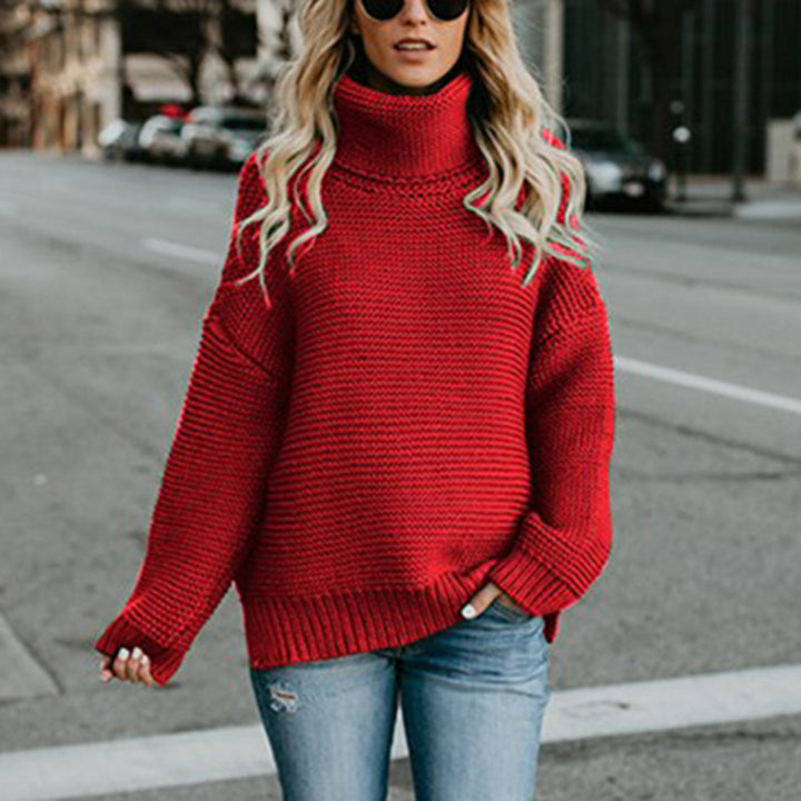 Thick knit sweater for women with a high collar and casual oversized fit Lune London