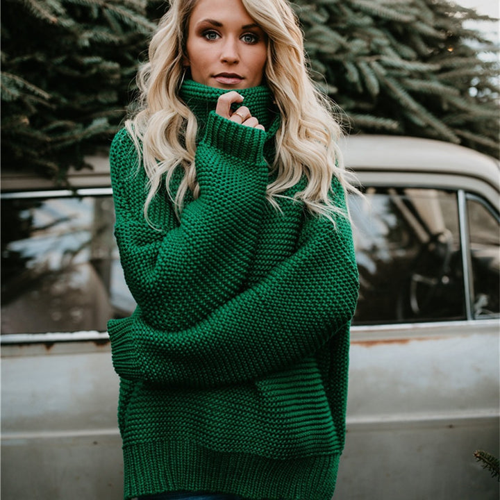 Thick knit sweater for women with a high collar and casual oversized fit Lune London