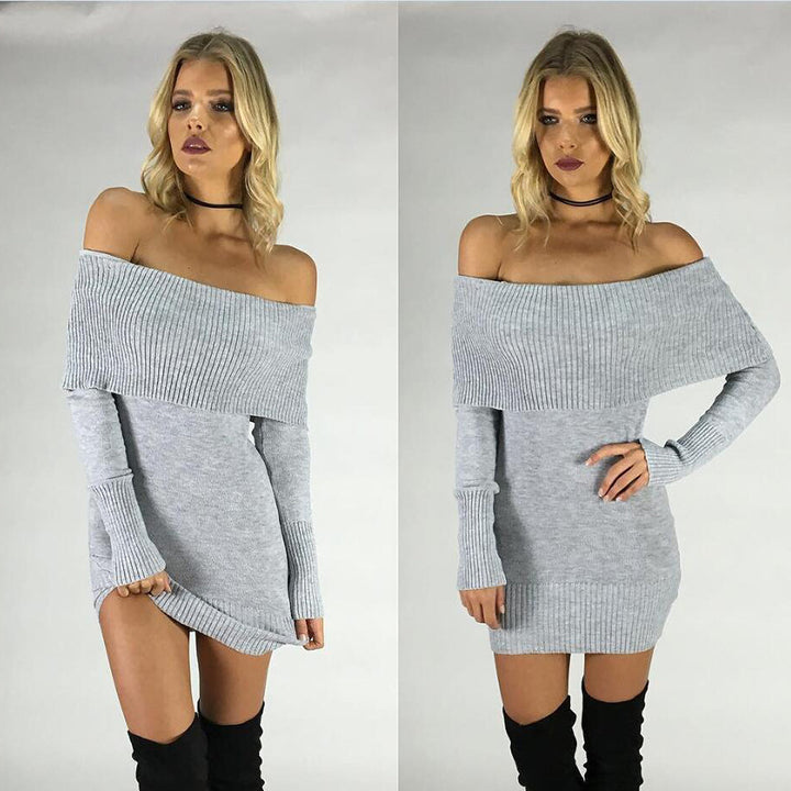 Knit dress for women with a casual design featuring off-shoulder and a ribbed structure Lune London