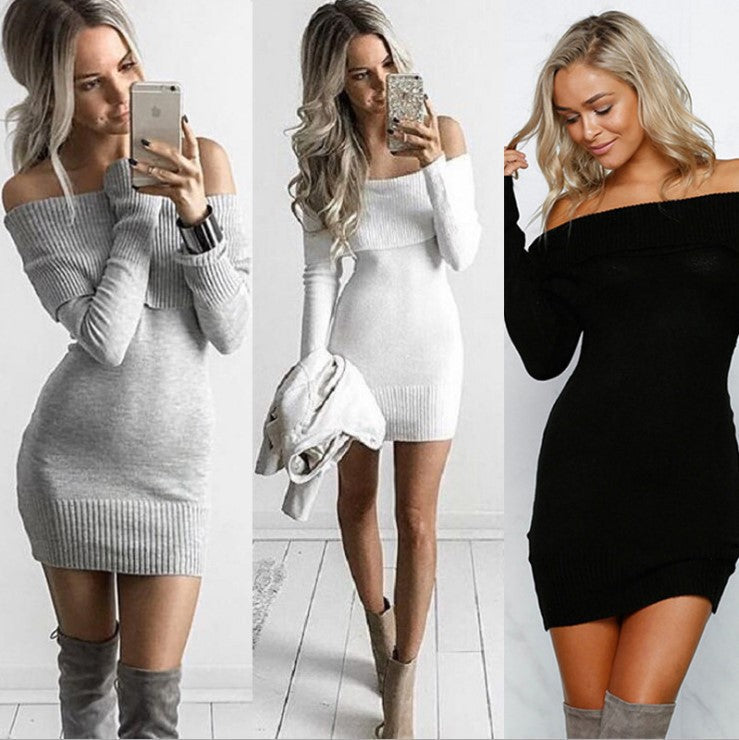 Knit dress for women with a casual design featuring off-shoulder and a ribbed structure Lune London