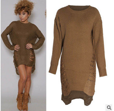 Knit dress for women with deep side slits and relaxed fit Lune London