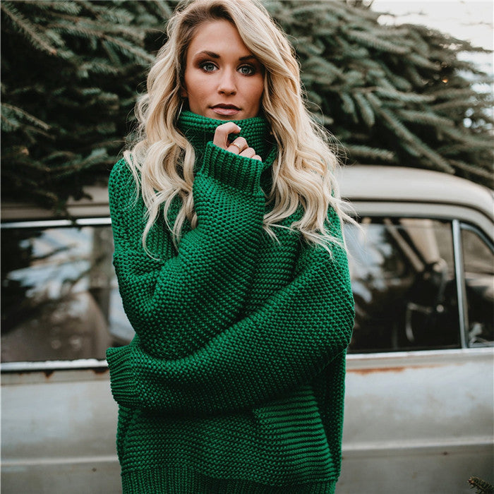 Women Oversized Chunky Knit Sweater with High Collar Lune London