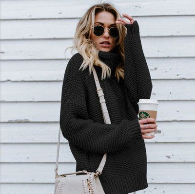 Women Oversized Chunky Knit Sweater with High Collar Lune London