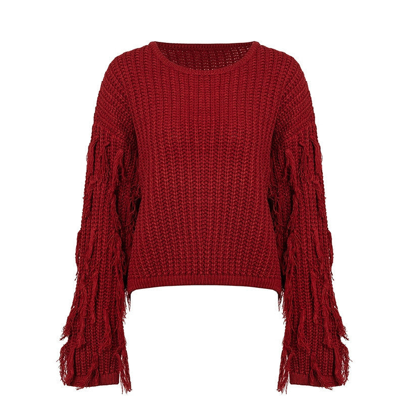 Thick knit women's sweater with fringed sleeves and a relaxed fit Lune London