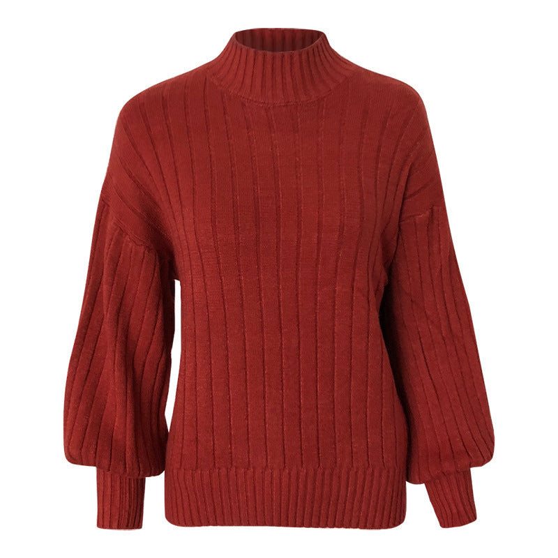 Knitted sweater for women with high collar and voluminous sleeves Lune London