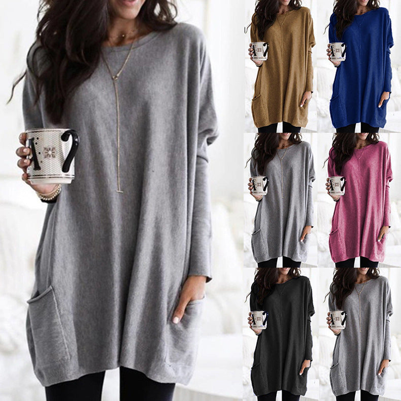 Ladies Casual Plush Sweater with Practical Pockets and Oversized Cut Lune London