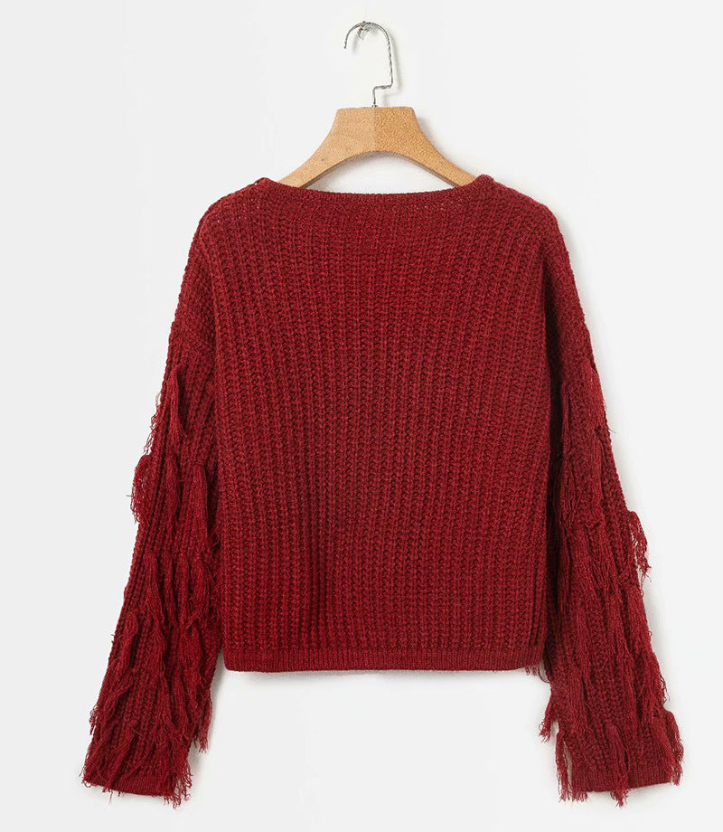 Knit sweater for women with fringe design and casual cut Lune London