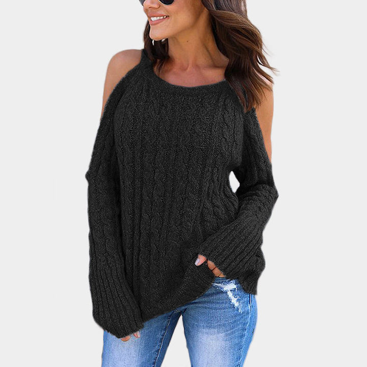 Chunky knit sweater for women with open shoulder design and relaxed fit Lune London