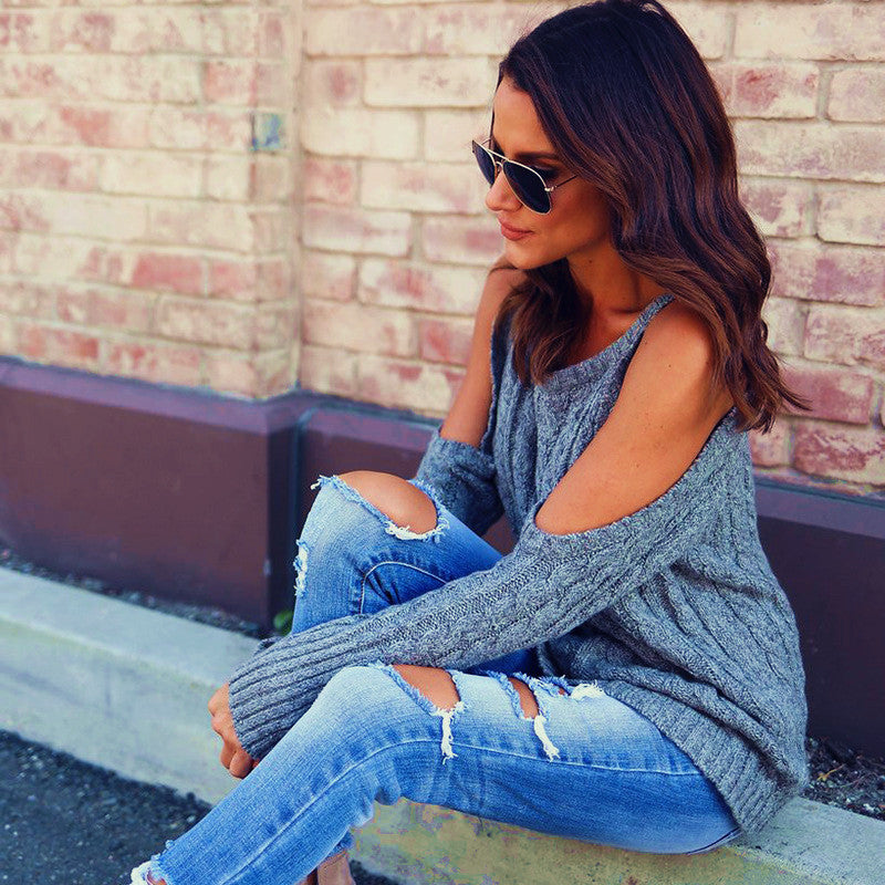 Thick knit sweater for women with off-the-shoulder design and relaxed fit Lune London