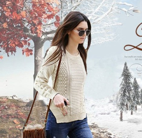 Chunky knit sweater for women with textured design and side pockets Lune London