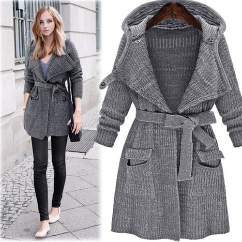 Knit coat for women with hood and practical pockets Lune London